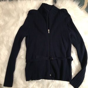 Ralph Lauren Navy Zippered Cardigan with Belt